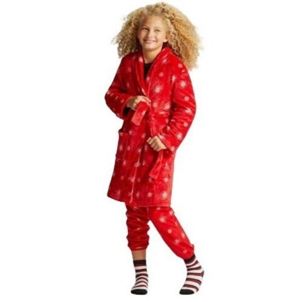Cat & Jack Soft Fleece Red Snowflake Robe Wrap Christmas XL